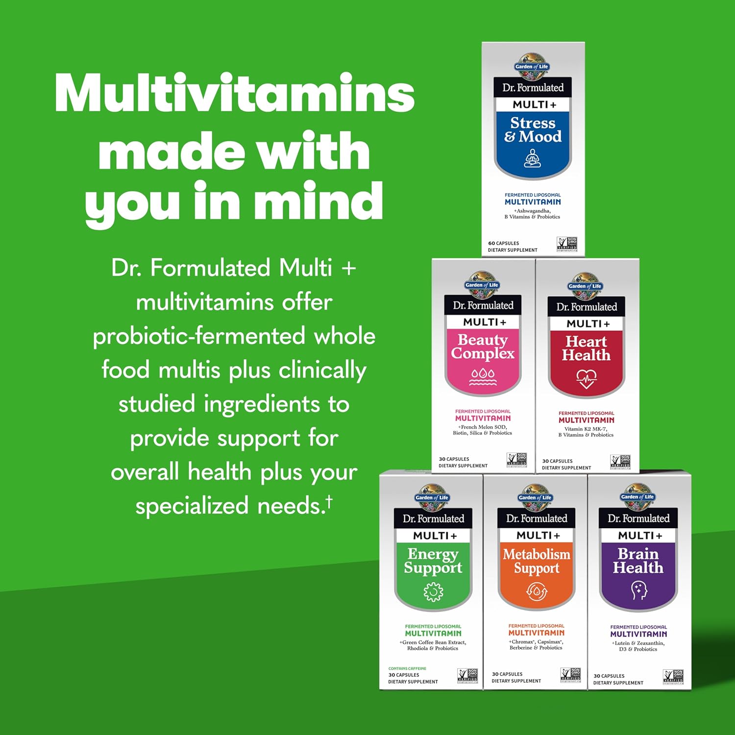 Garden of Life Dr. Formulated Multi+ Energy Support: Liposomal Multivitamin with Green Coffee Bean Extract, Rhodiola & Probiotics - Energy Boost & Immune Health, 30 Capsules