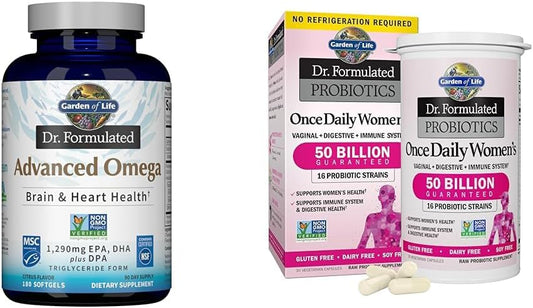 Garden of Life Dr. Formulated Omega Fish Oil & Women's Probiotics Combo, 16 Strains, 50 Billion, 30 Capsules