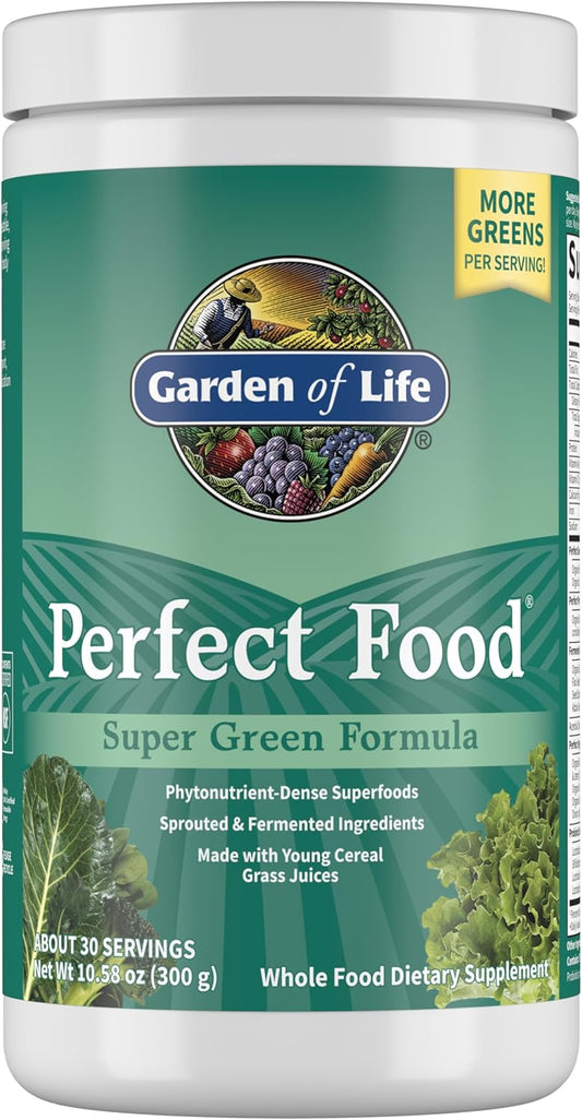 Garden of Life Perfect Food Super Green Formula - 30 Servings | Superfood Powder with 45 Greens, Fruits, Veggies, Probiotics, and Spirulina for Digestion & Immune Support