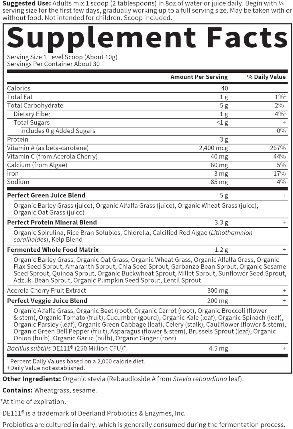 Garden of Life Perfect Food Super Green Formula - 30 Servings | Superfood Powder with 45 Greens, Fruits, Veggies, Probiotics, and Spirulina for Digestion & Immune Support