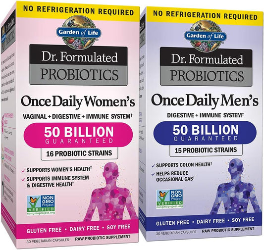 Garden of Life Probiotic Bundle: Men's & Women's Once Daily Probiotics, 50 Billion CFU, Non-GMO, Shelf Stable with Prebiotic Fiber - 30 Capsules