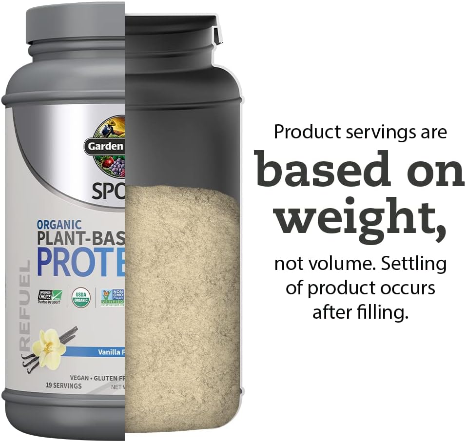 Garden of Life Sport Protein Powder - Vanilla with Probiotics, BCAAs, 30g Plant Protein, NSF Certified, Gluten Free, Non GMO - 19 Servings