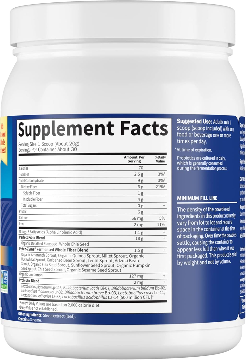 Garden of Life Super Seed Powder - Vegetarian Fiber Supplement with Protein and Omega 3, 1 Lb 5oz