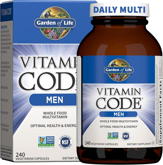 Garden of Life Vitamin Code Men's Multivitamin - 240 Capsules, Whole Food Blend with Probiotics for Energy, Heart, Prostate Health.