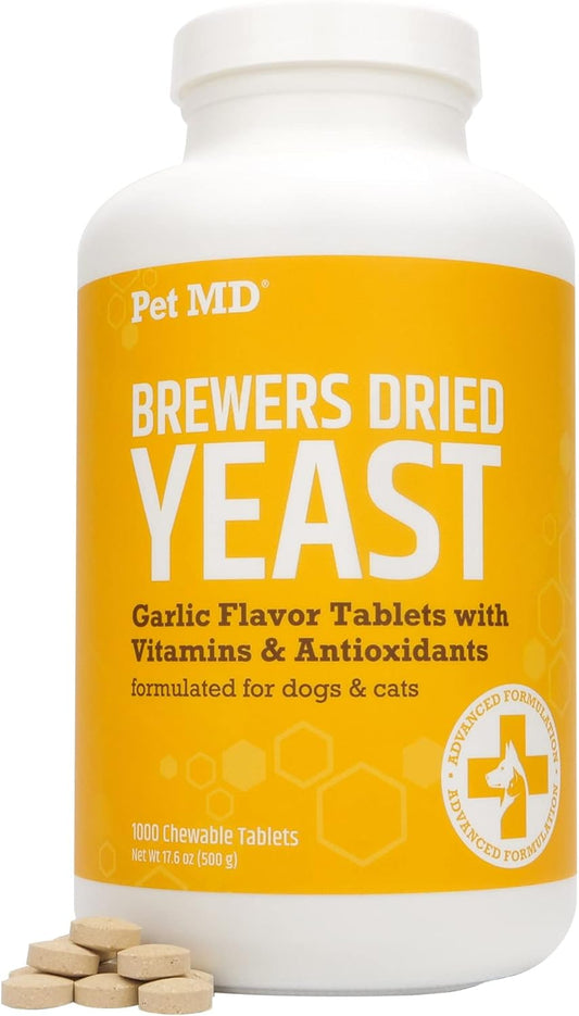 Garlic and Brewers Yeast Tablets for Dogs and Cats - Antioxidant-Rich Vitamin B1 and Vitamin C - Large 1000 Count Bottle