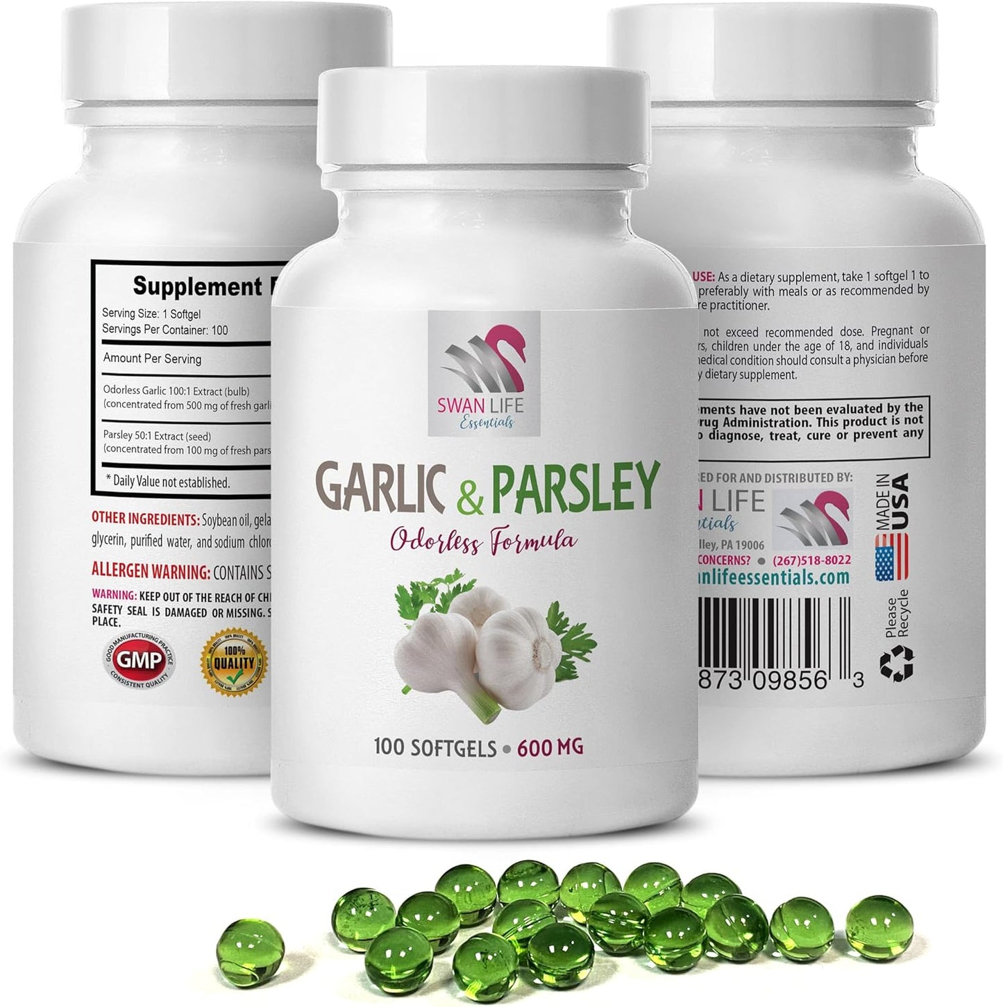 Garlic and Parsley Antioxidant Supplements - Odorless Formula - 1B 100 Softgels - Enhance Health with Garlic and Parsley Extracts