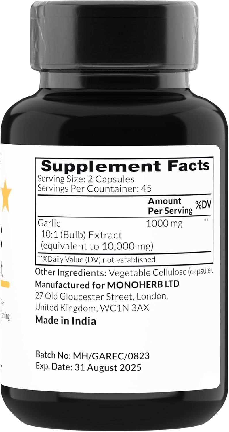 Garlic Extract Capsules - 1000 mg, 90 Vegetarian Capsules - MONOHERB