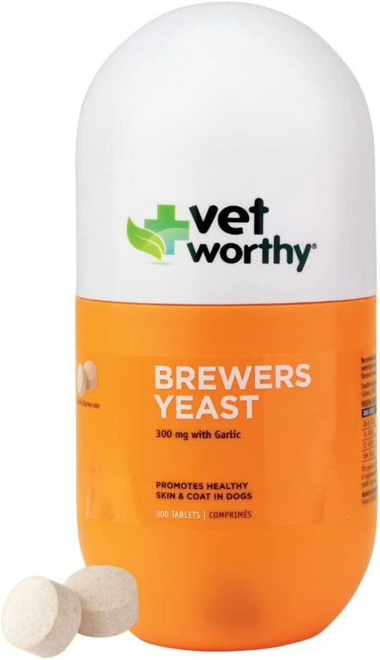 Garlic Flavored Brewers Chewables for Dogs - Skin & Coat Support Supplement with Zinc, Iron, Vitamin B Complex - 300 Tablets
