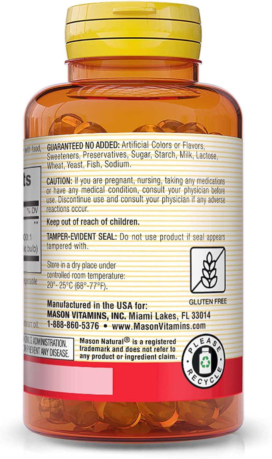 Garlic Oil 500mg Softgels - Odorless Allium Sativum Supplement for Healthy Circulatory Function by Mason Natural