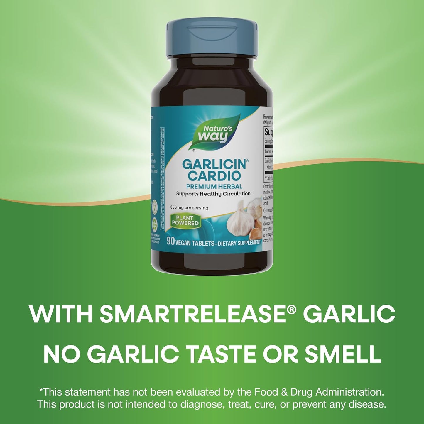 Garlicin Cardio Premium Herbal Tablets for Healthy Circulation Support - 90 Tablets, 350 mg