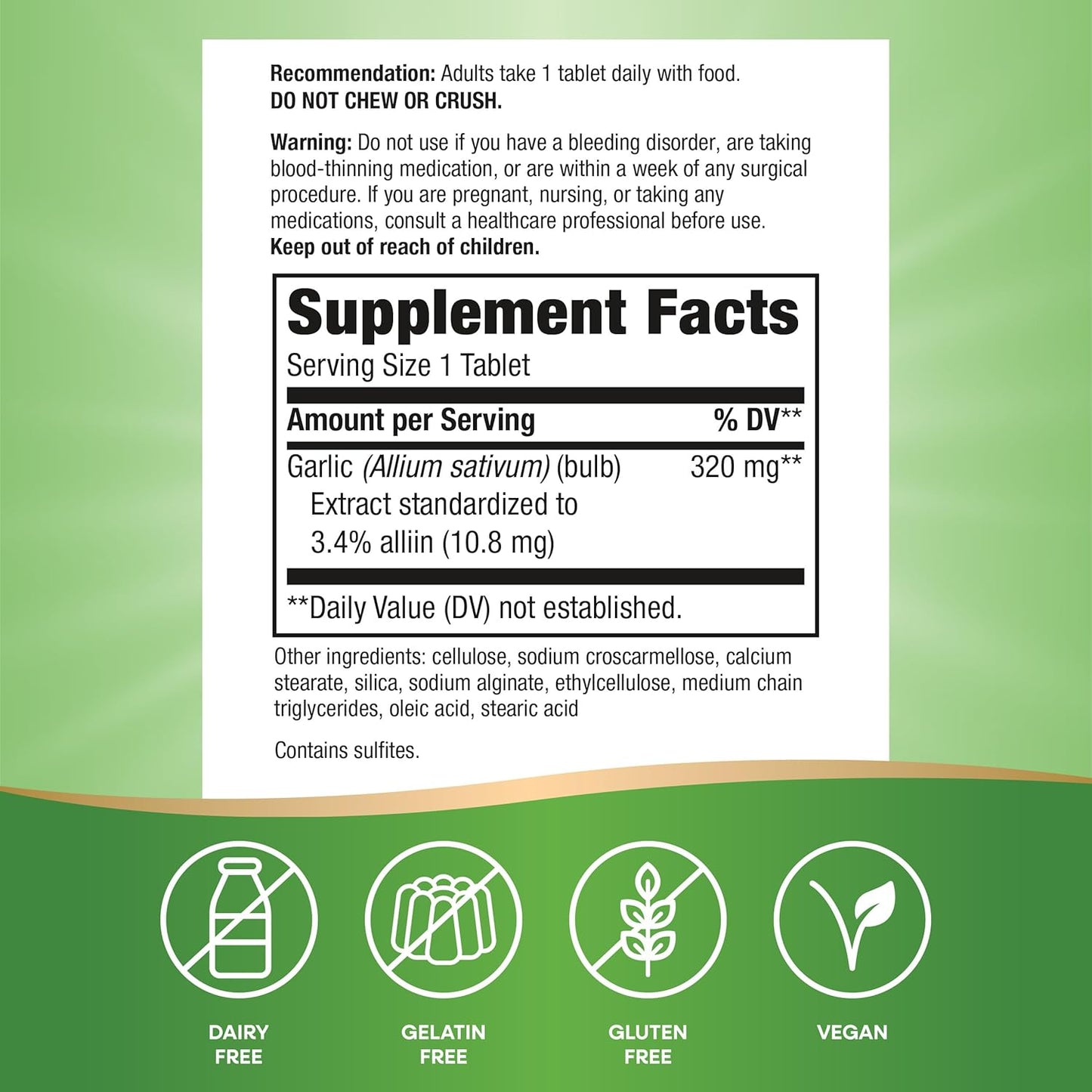 Garlinase 5000 Garlic Extract Tablets - Heart Health Support, Vegan, Odor-Free - 100 Tablets