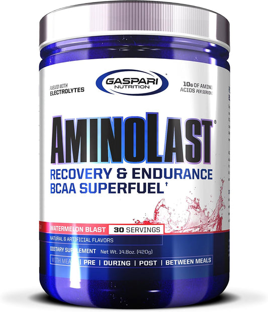 Gaspari Nutrition Aminolast BCAA Superfuel for Recovery & Endurance in Watermelon Blast Flavor - 14.8 oz (420 g)