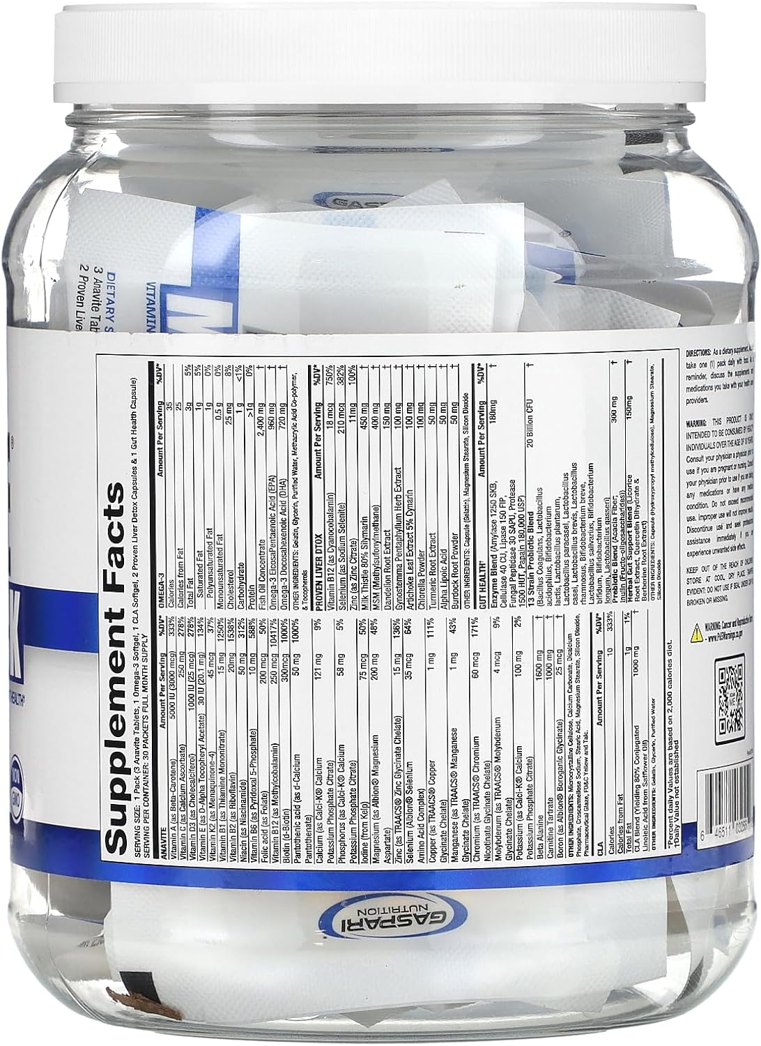 Gaspari Nutrition Anavite: 5-in-1 Multivitamin Pack with CLA, Omega 3s, Gut & Liver Detox (30 Servings)