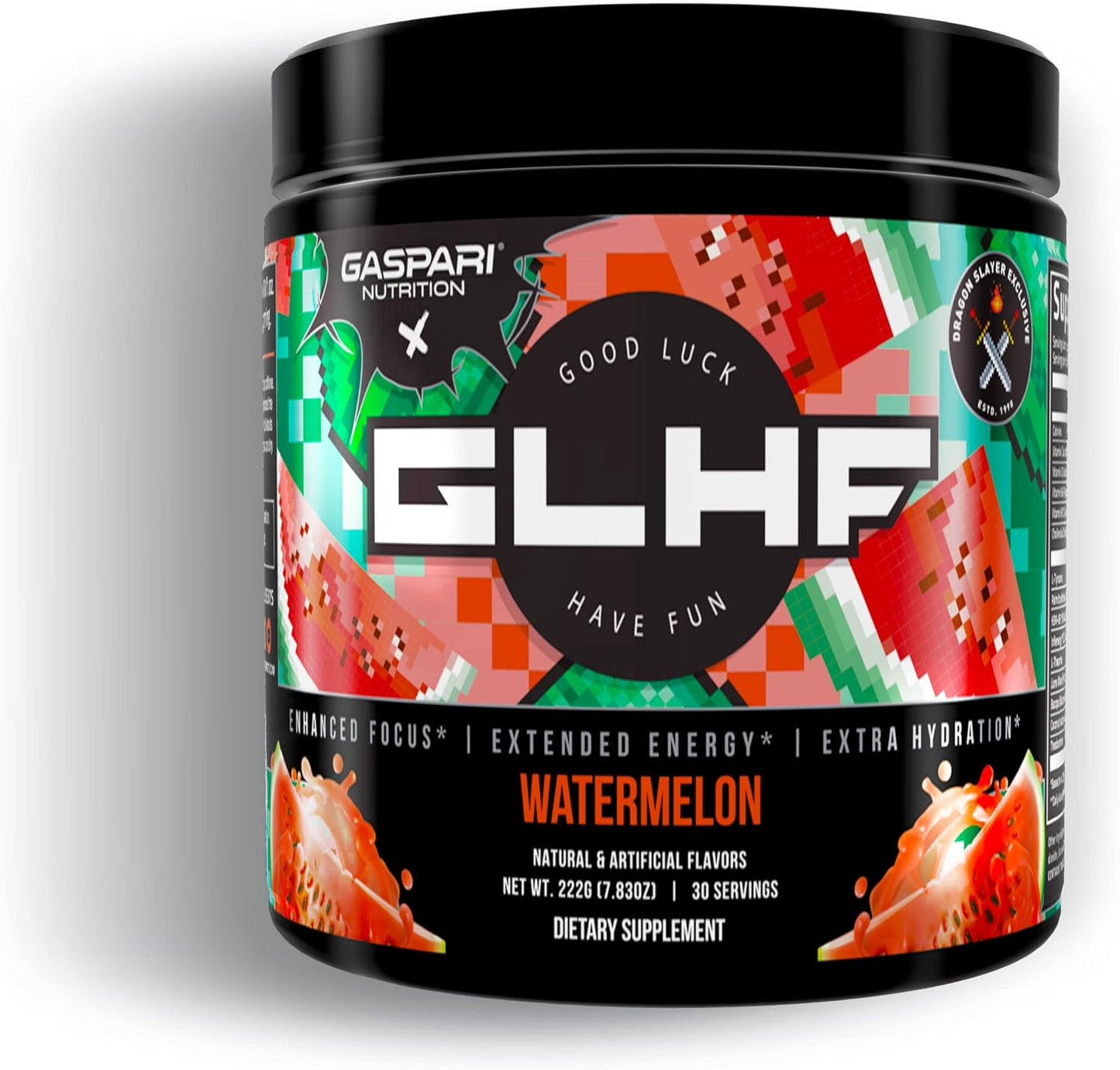Gaspari Nutrition GLHF Gaming Energy Drink - Boosted Focus, Increased Energy, Hydration Support - Watermelon Flavor - 30 Servings