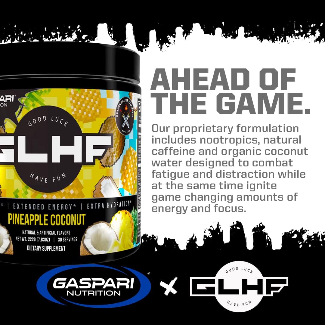 Gaspari Nutrition GLHF Gaming Energy Drink - Boosted Focus, Increased Energy, Hydration Support - Watermelon Flavor - 30 Servings