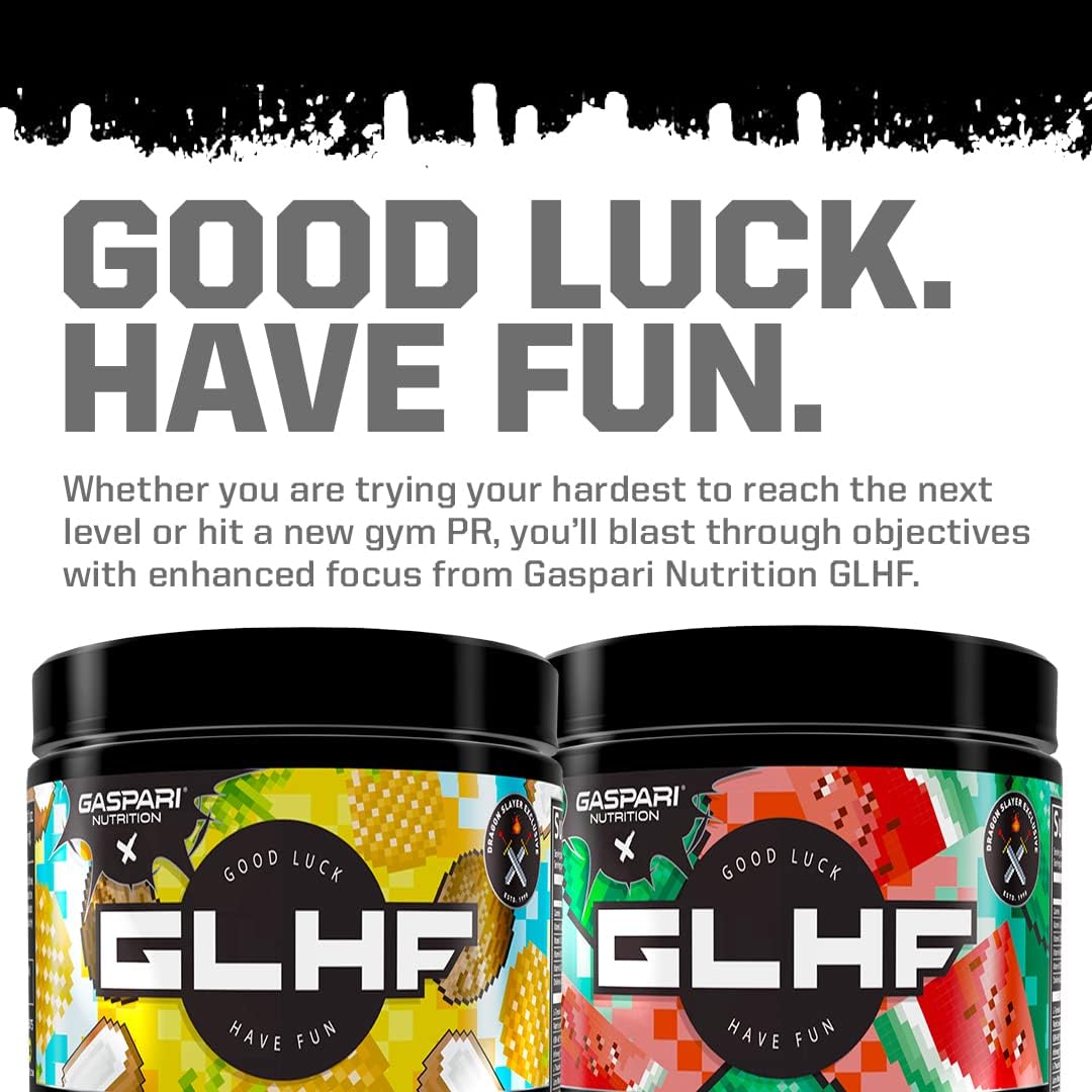 Gaspari Nutrition GLHF Gaming Energy Drink - Boosted Focus, Increased Energy, Hydration Support - Watermelon Flavor - 30 Servings