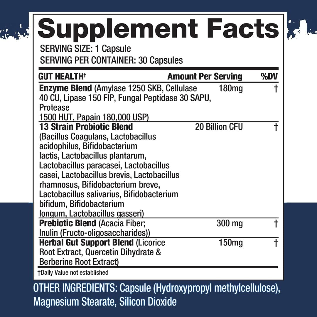 Gaspari Nutrition Gut Health Support with Prebiotics & Probiotics for Digestive Health - 30 Servings