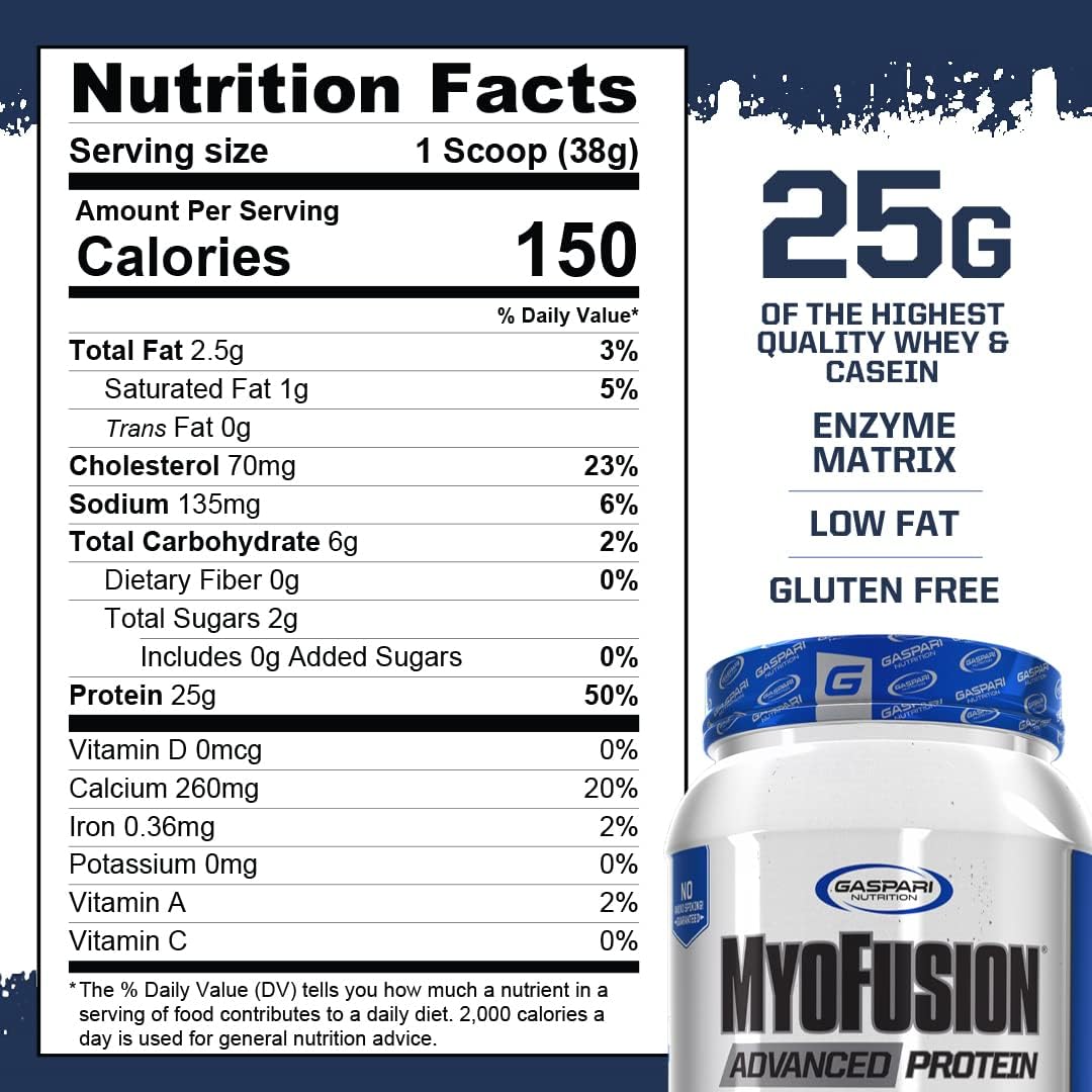 Gaspari Nutrition Myofusion Advanced Protein Powder - Whey, Casein, Isolate Blend - Low Fat, Gluten Free - 2lbs Vanilla Ice Cream Flavor