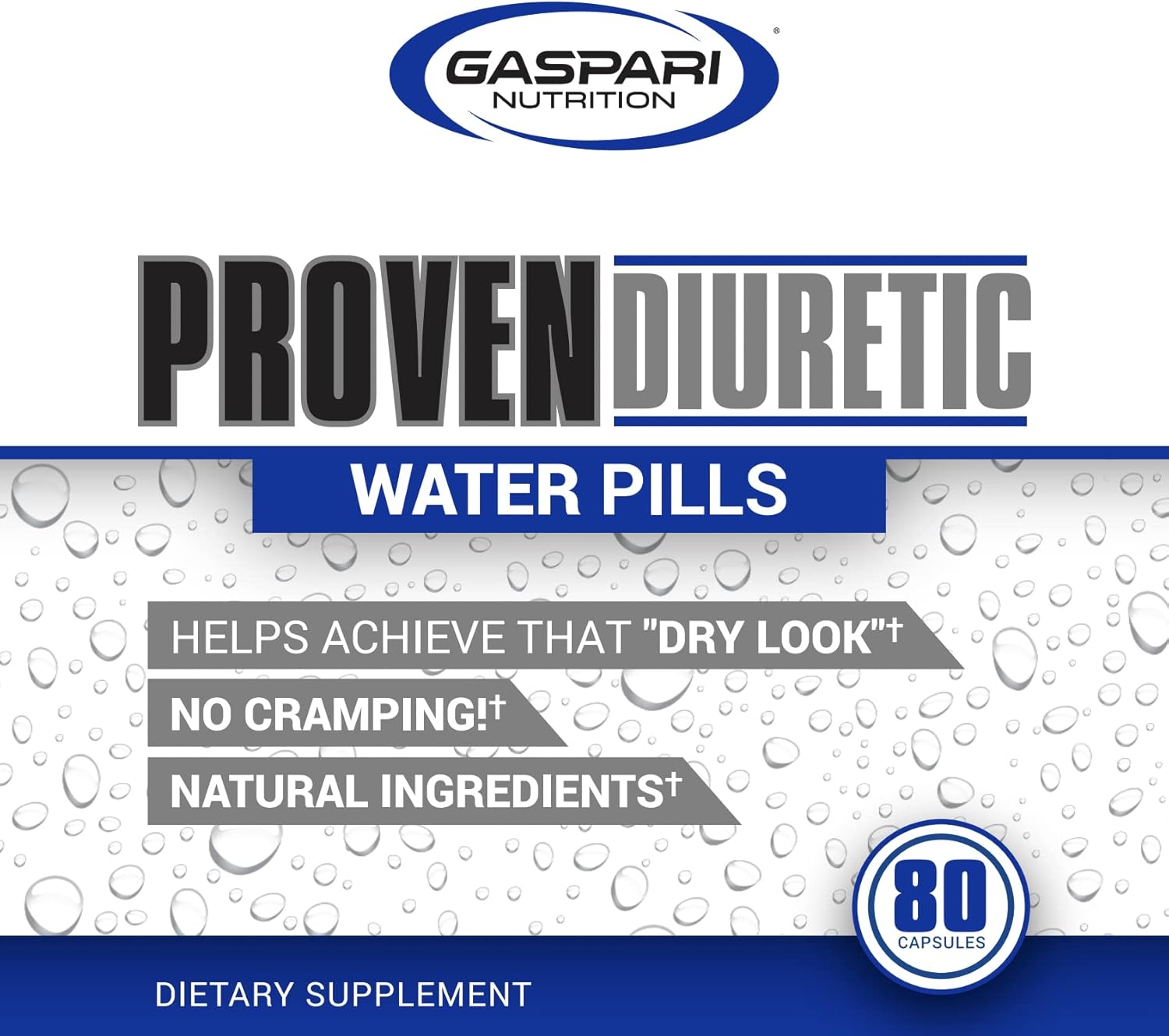 Gaspari Nutrition Proven Diuretic - Fast-Acting Water Shedding Supplement for Professional Bodybuilders - Natural Ingredients, No Cramping - 80 Capsules