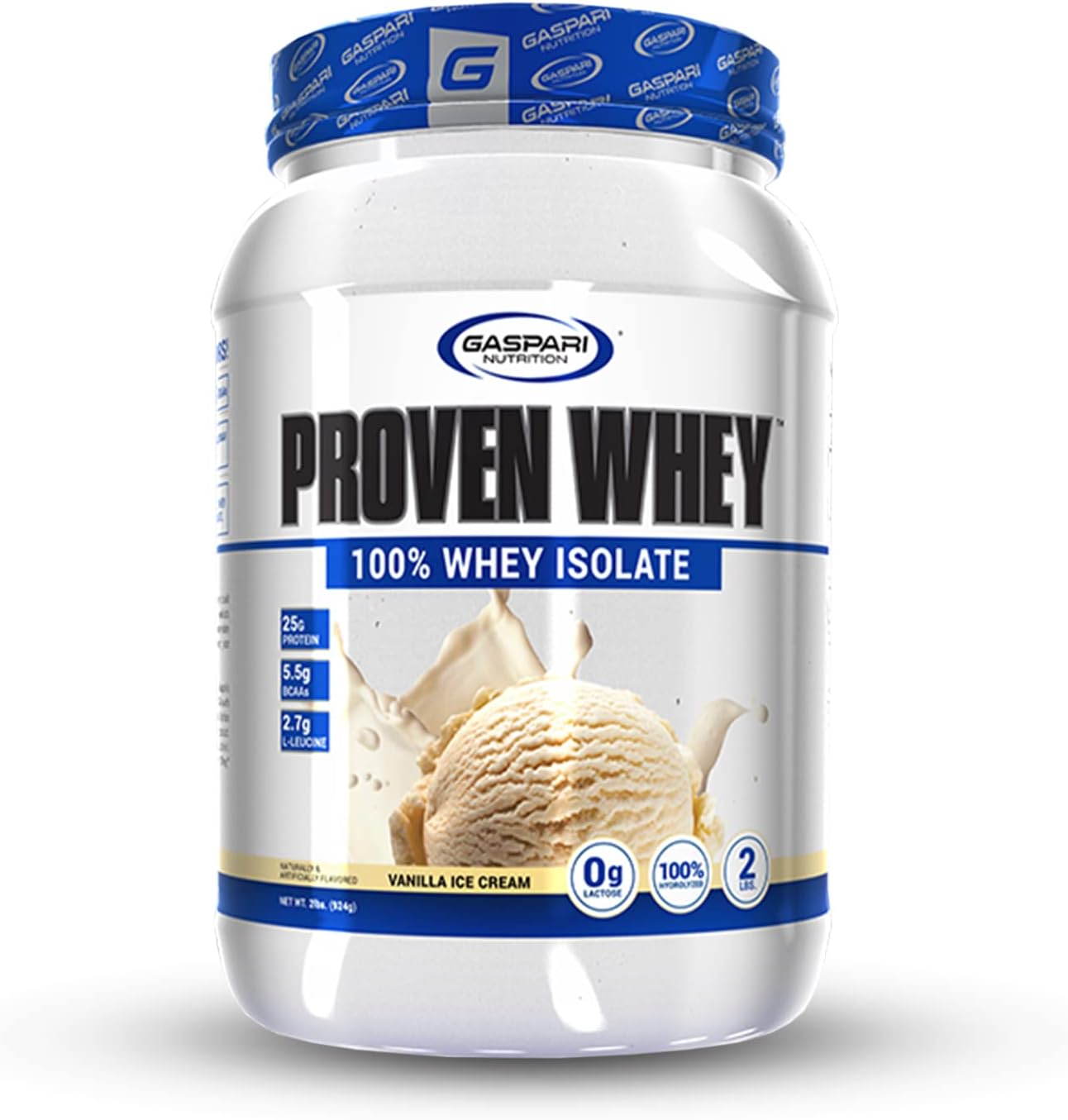 Gaspari Nutrition Proven Whey Isolate Protein Powder, Vanilla Ice Cream Flavor - 2 Pound Pack - High Protein, Lactose-Free, Low Carb & Sugar