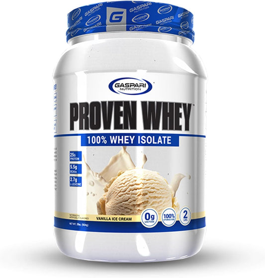 Gaspari Nutrition Proven Whey Isolate Protein Powder, Vanilla Ice Cream Flavor - 2 Pound Pack - High Protein, Lactose-Free, Low Carb & Sugar