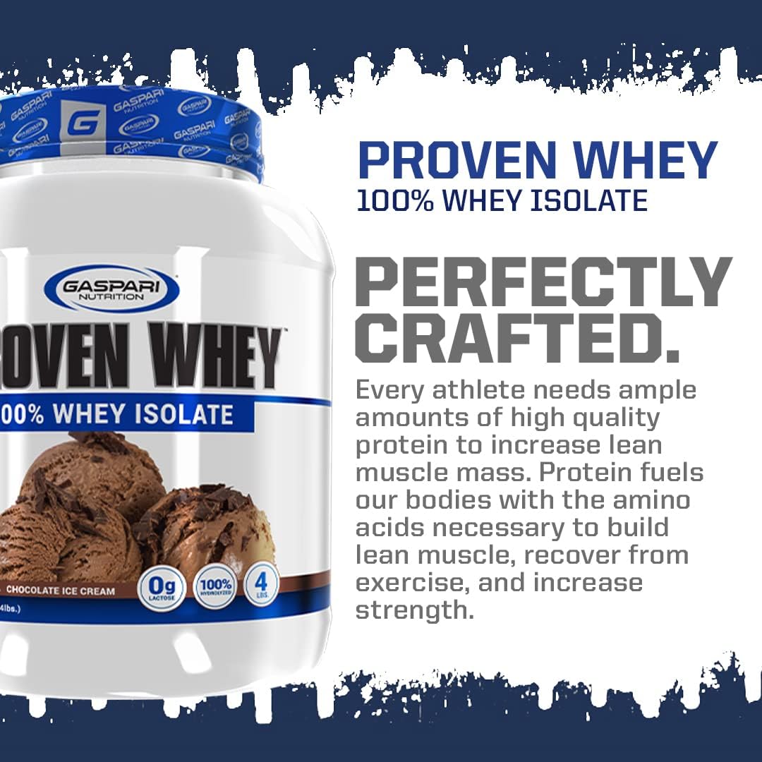 Gaspari Nutrition Proven Whey Isolate Protein Powder, Vanilla Ice Cream Flavor - 2 Pound Pack - High Protein, Lactose-Free, Low Carb & Sugar
