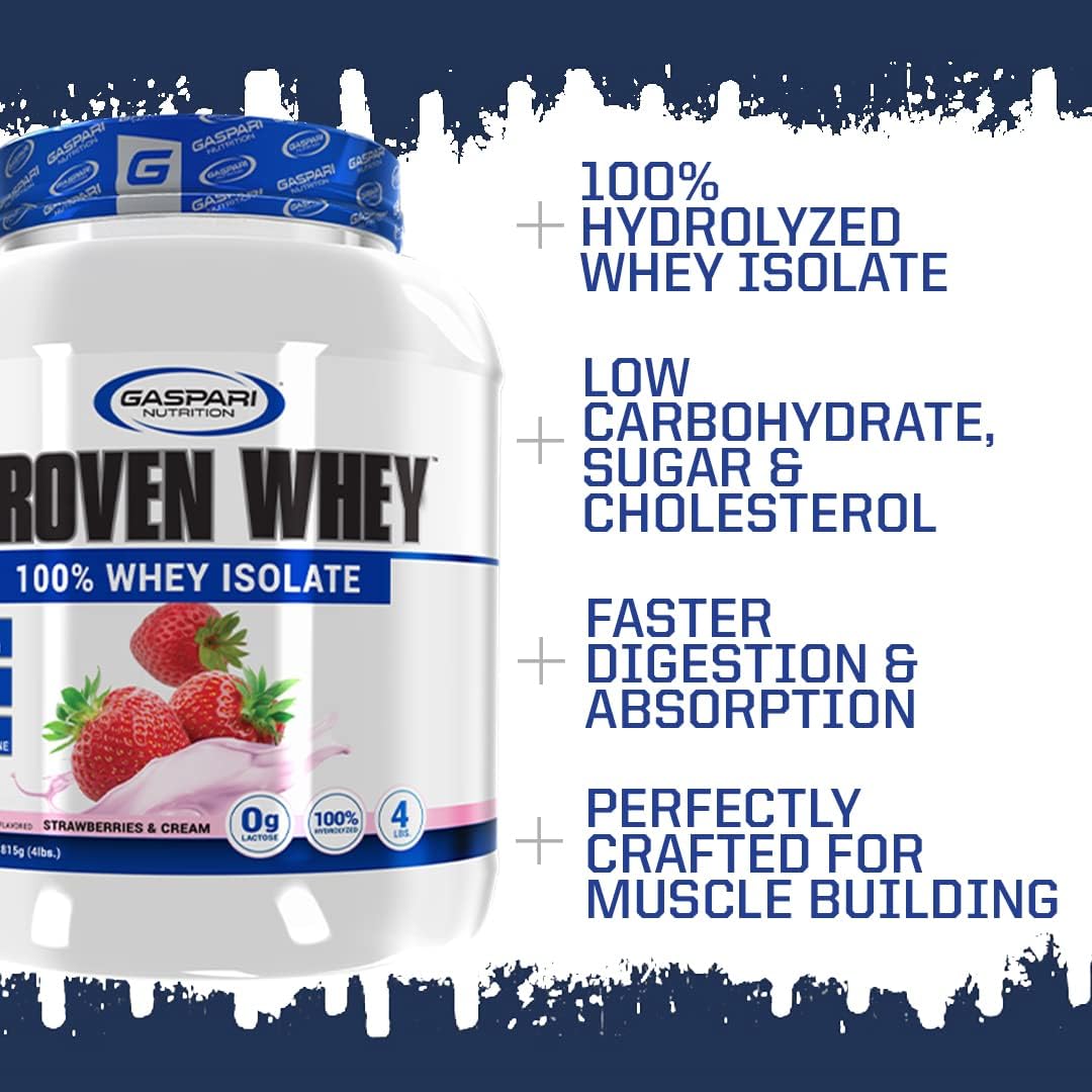 Gaspari Nutrition Proven Whey Isolate Protein Powder, Vanilla Ice Cream Flavor - 2 Pound Pack - High Protein, Lactose-Free, Low Carb & Sugar