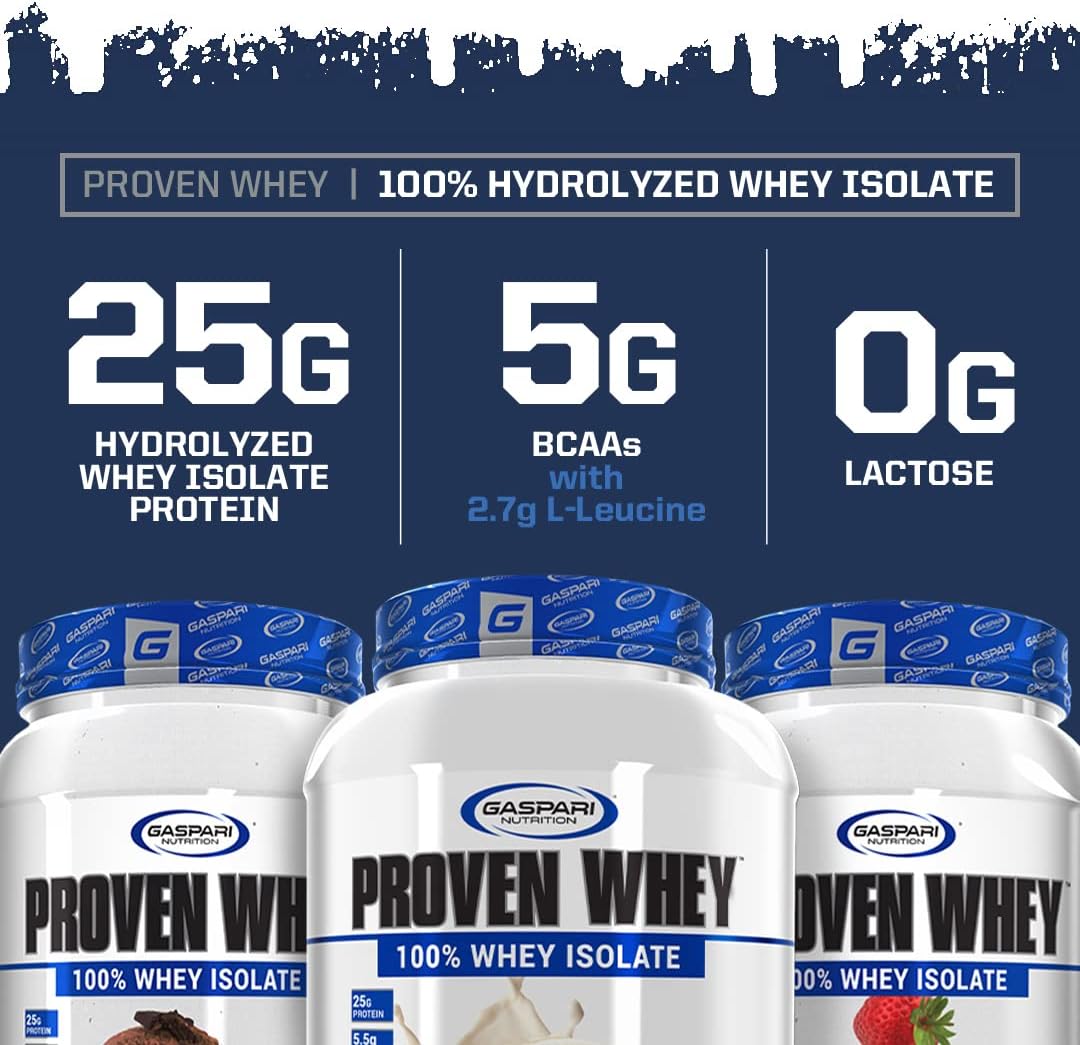 Gaspari Nutrition Proven Whey Isolate Protein Powder, Vanilla Ice Cream Flavor - 2 Pound Pack - High Protein, Lactose-Free, Low Carb & Sugar