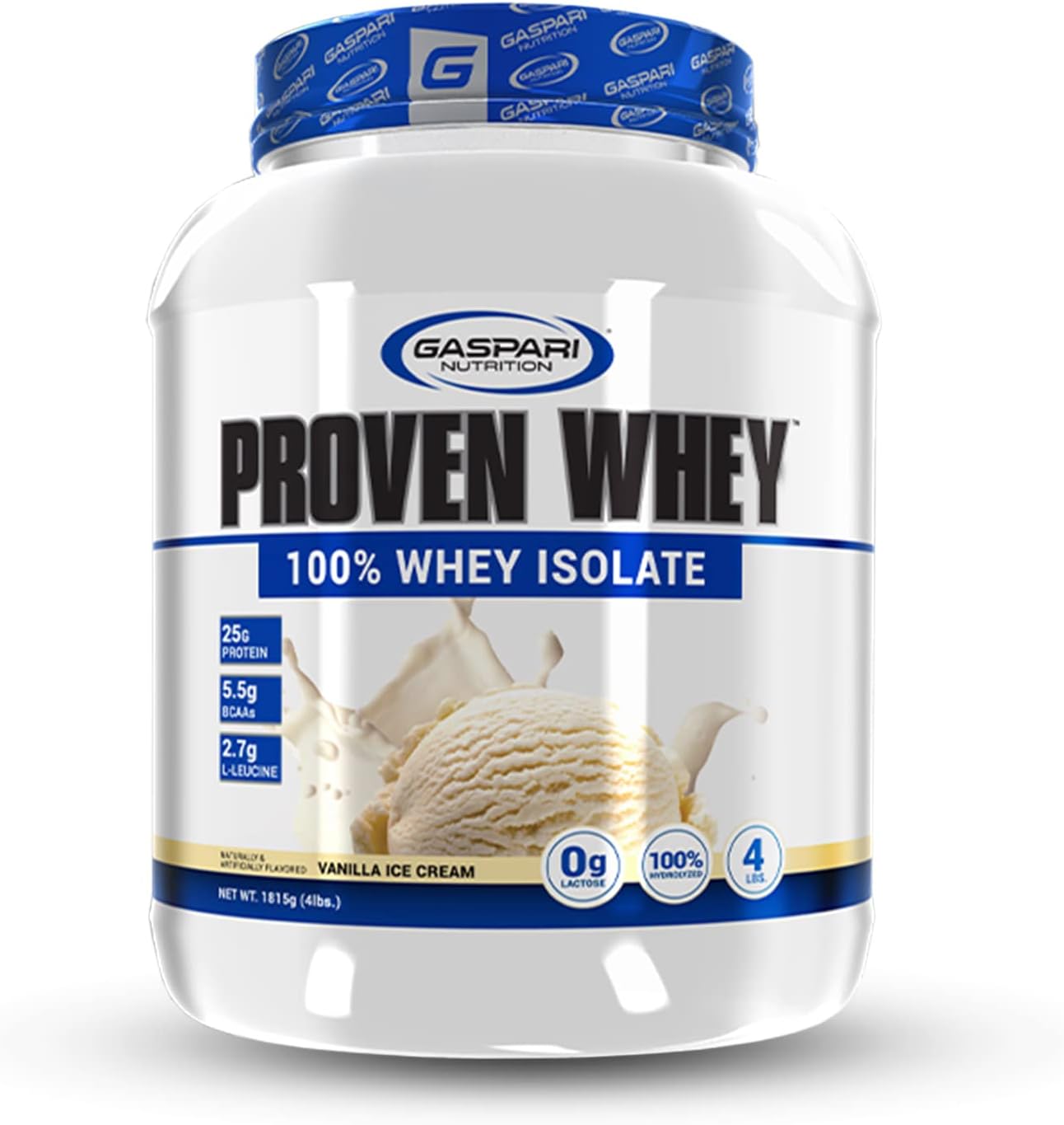 Gaspari Nutrition Proven Whey Vanilla Ice Cream - 100% Hydrolyzed Whey Isolate, High Protein, Lactose-Free, Low Carb & Sugar (4lb)