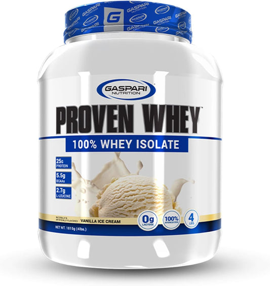 Gaspari Nutrition Proven Whey Vanilla Ice Cream - 100% Hydrolyzed Whey Isolate, High Protein, Lactose-Free, Low Carb & Sugar (4lb)