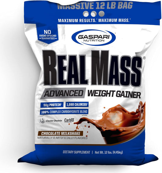 Gaspari Nutrition Real Mass 12lb Chocolate Ice Cream - High Protein Weight Gainer with Gycofuse Carbs & Creatine Monohydrate