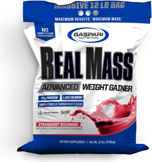 Gaspari Nutrition Real Mass Advanced Weight Gainer - Strawberry Milkshake Flavor - 12lb Jar