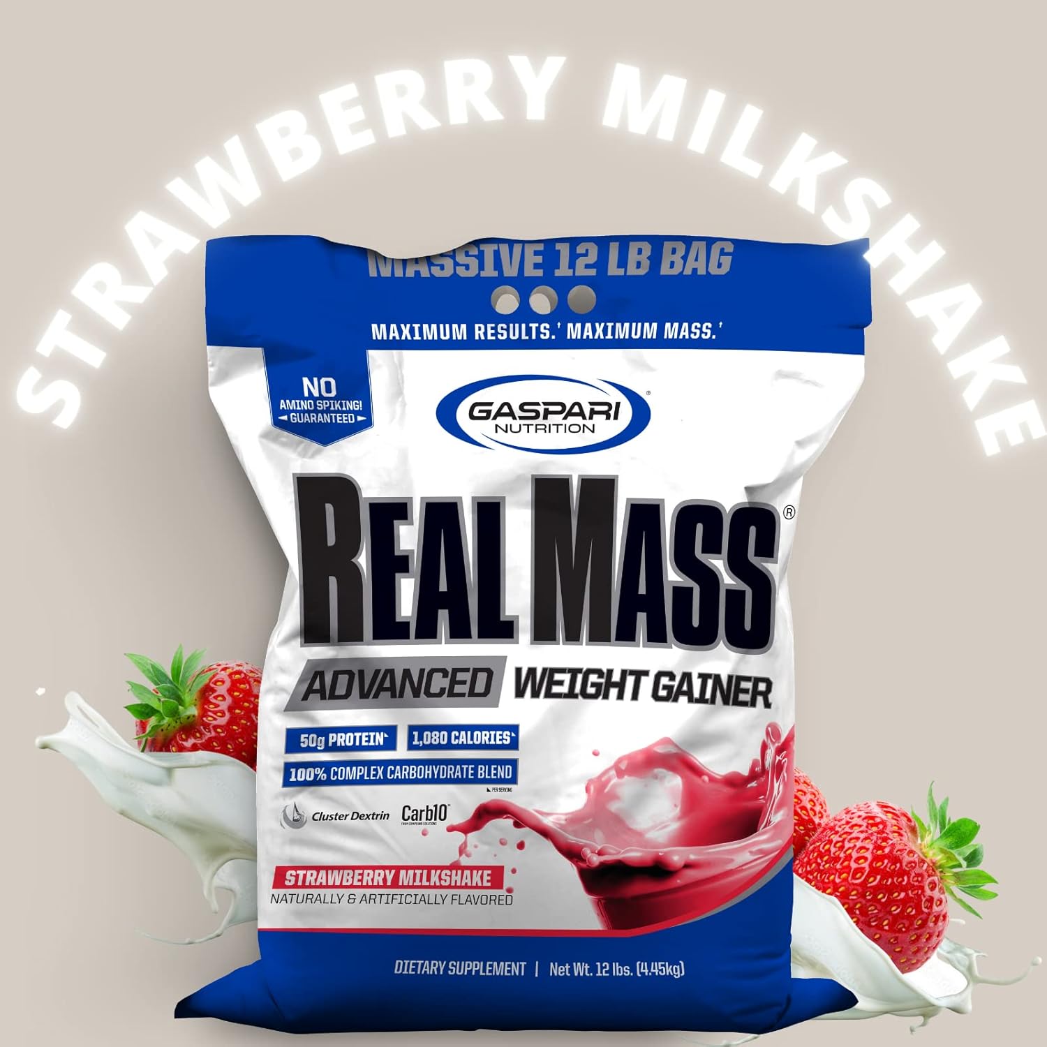 Gaspari Nutrition Real Mass Advanced Weight Gainer - Strawberry Milkshake Flavor - 12lb Jar