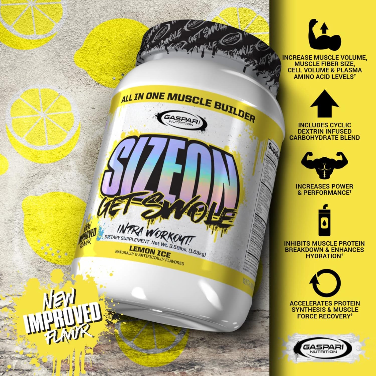 Gaspari Nutrition SizeOn Lemon Ice 3.59 lb - Ultimate Hybrid Intra-Workout Amino Acid & Creatine Formula for Muscle Volume & Recovery