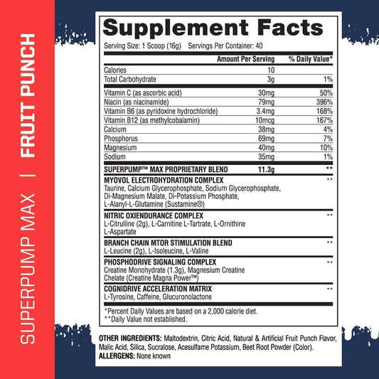 Gaspari Nutrition SuperPump MAX Pre Workout Powder - Fruit Punch Flavor - Boost Energy, Muscle Growth, and Recovery - Nitric Oxide Booster - 40 Servings