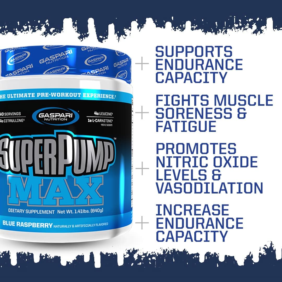 Gaspari Nutrition SuperPump MAX Pre Workout Powder, Nitric Oxide Booster for Muscle Growth & Recovery, Sustained Energy with Electrolytes (40 Servings, Orange Cooler)