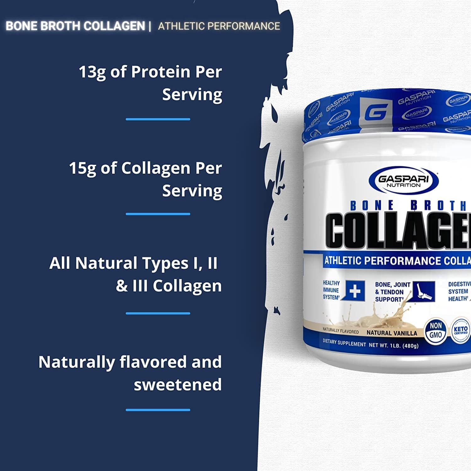 Gaspari Nutrition Vanilla Bone Broth Collagen for Athletic Performance (1 Lb / 30 Servings)