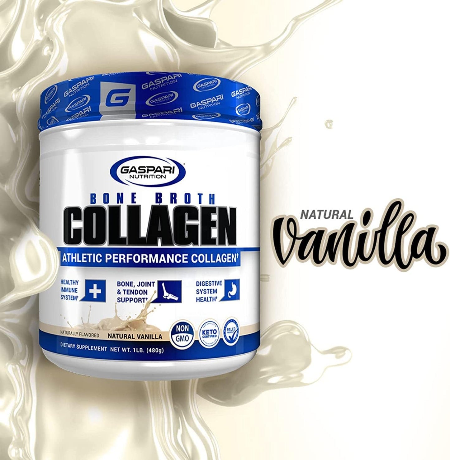 Gaspari Nutrition Vanilla Bone Broth Collagen for Athletic Performance (1 Lb / 30 Servings)