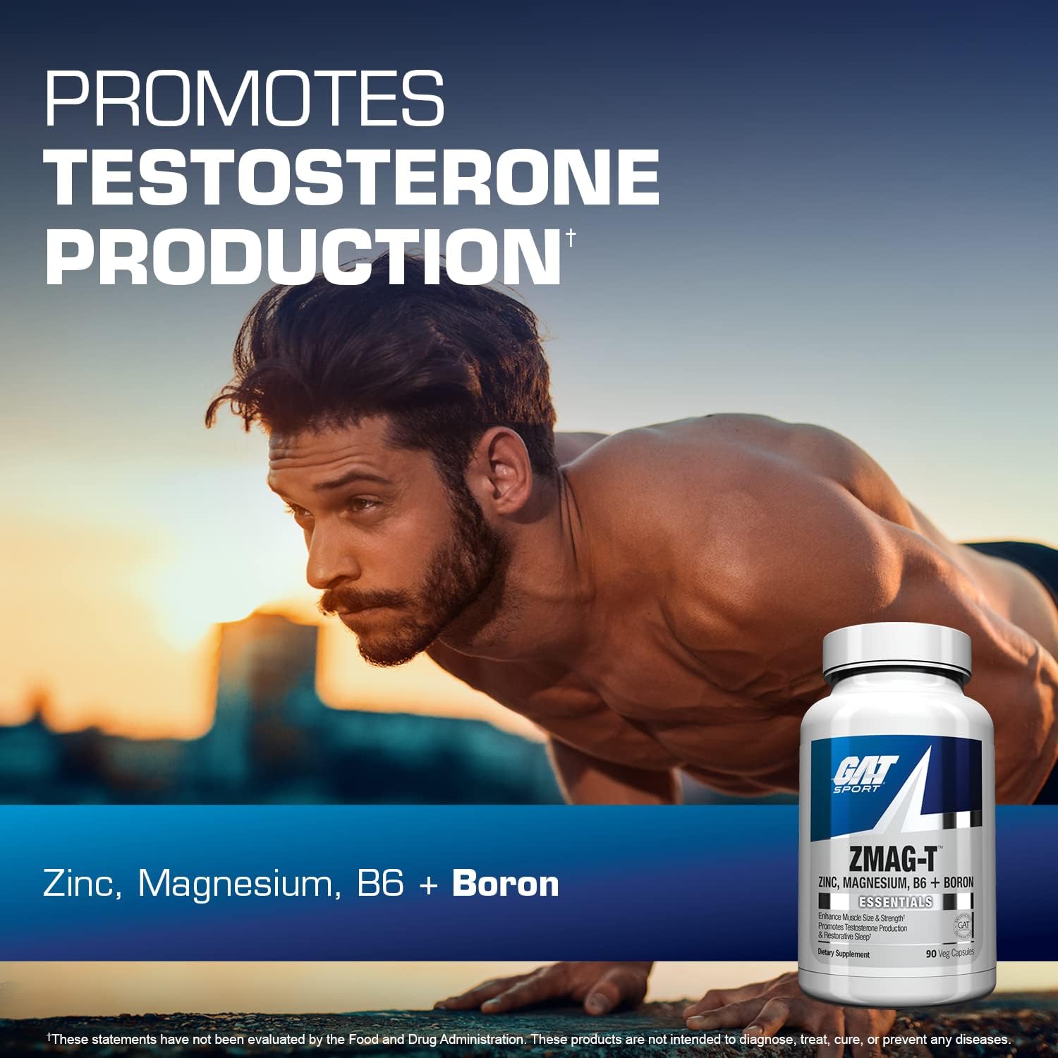 GAT Sport Essentials ZMAG-T: Zinc, Magnesium, Vitamin B6, and Boron Supplement - 90 Vegetarian Capsules