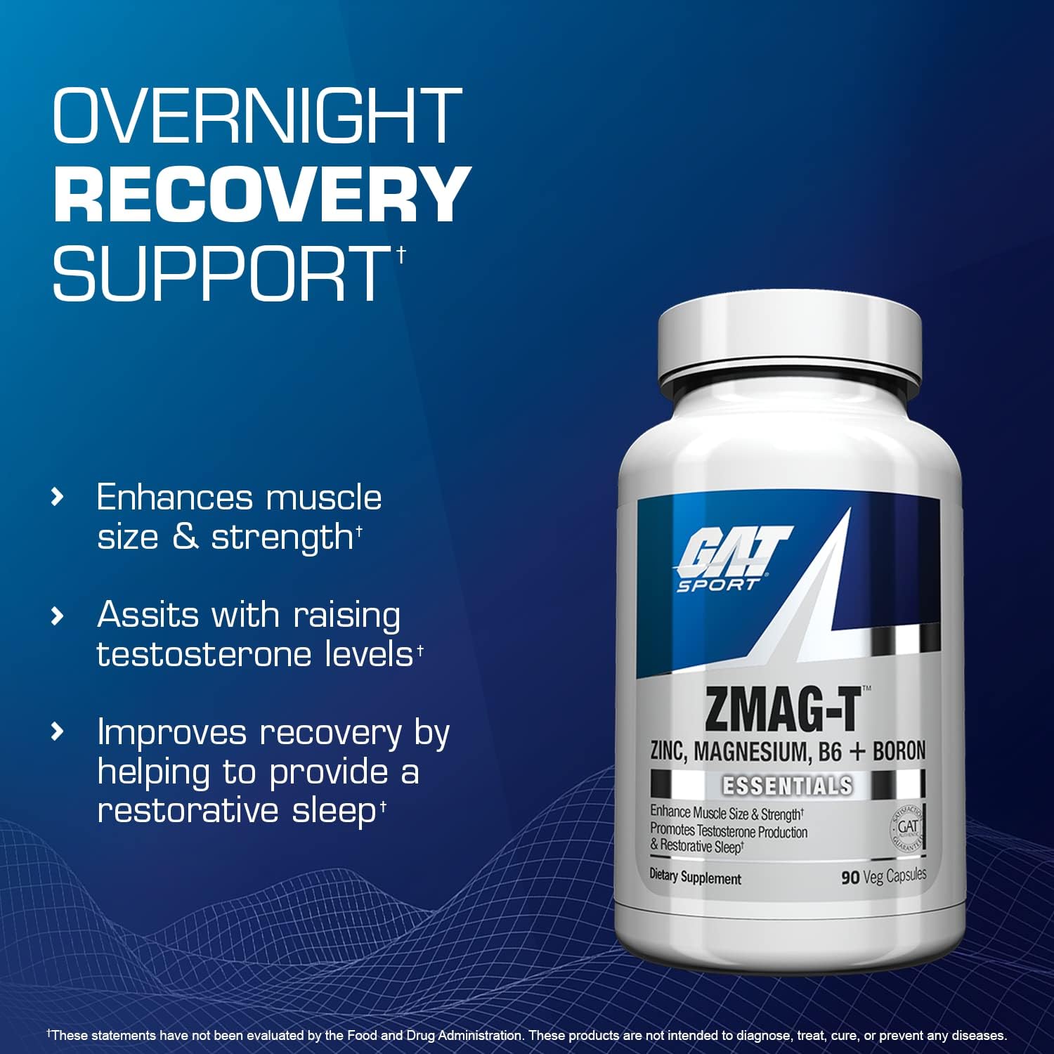 GAT Sport Essentials ZMAG-T: Zinc, Magnesium, Vitamin B6, and Boron Supplement - 90 Vegetarian Capsules