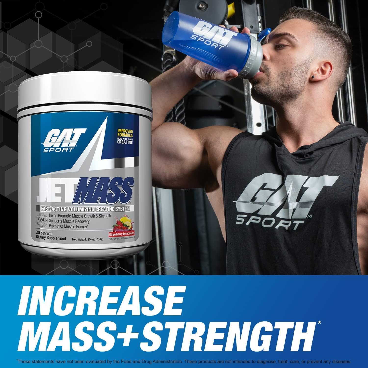 GAT SPORT JetMass Fast-Acting Creatine System, Strawberry Lemonade Flavor, 30 Servings