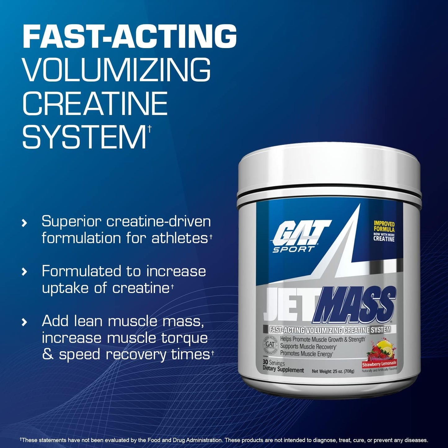 GAT SPORT JetMass Fast-Acting Creatine Volumizer, 30 Servings - Tropical Ice Flavor
