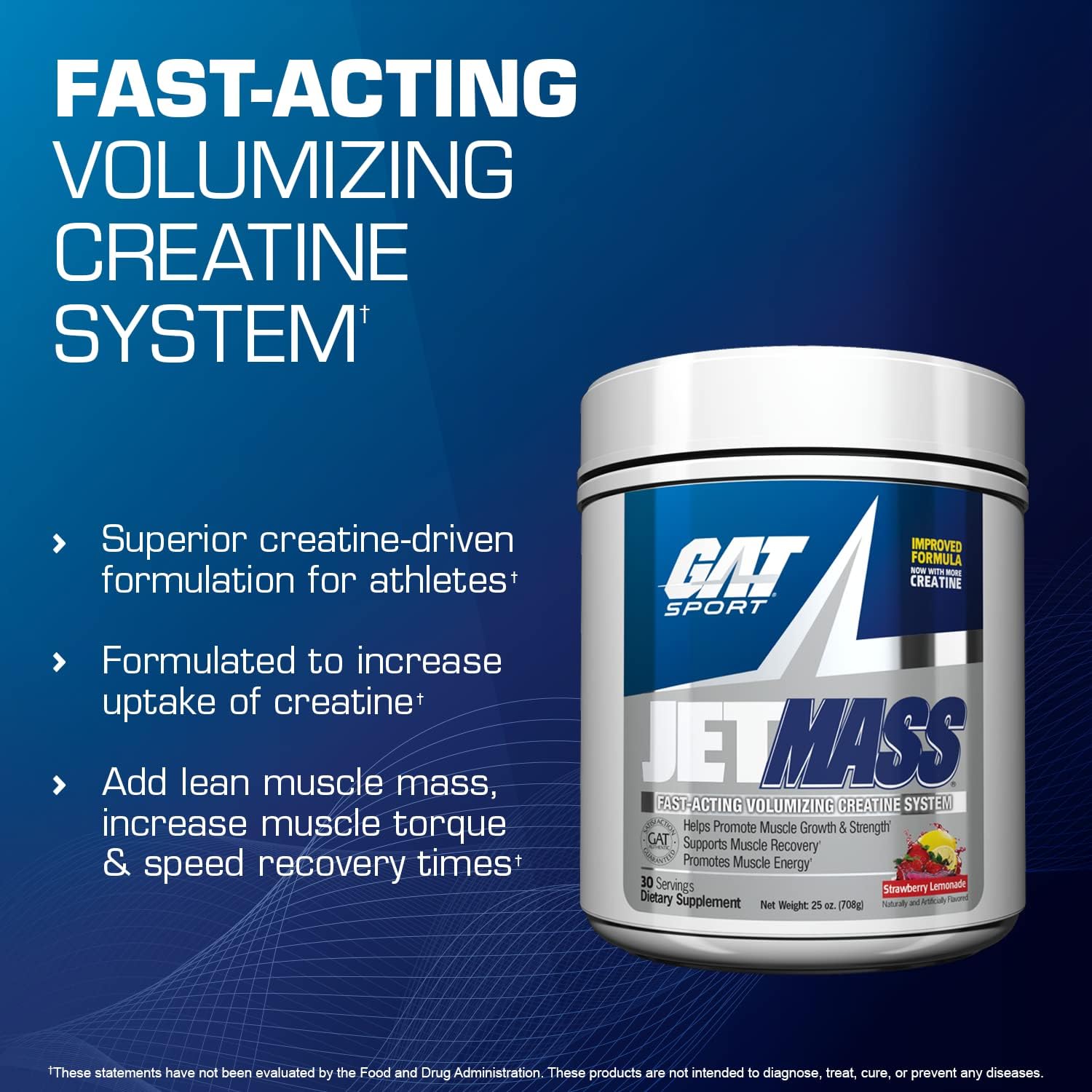 GAT SPORT JetMass Fast-Acting Creatine Volumizer, 30 Servings - Tropical Ice Flavor