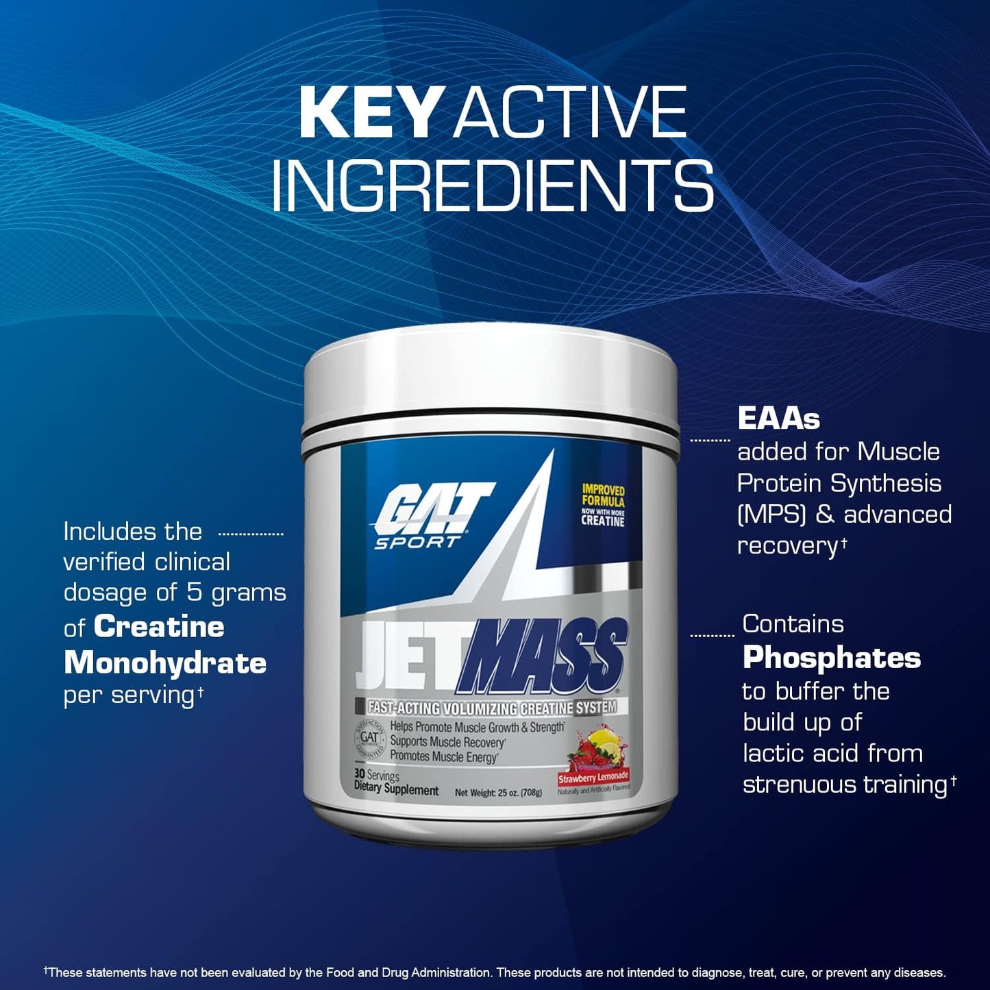 GAT SPORT JetMass Fast-Acting Creatine Volumizer, 30 Servings - Tropical Ice Flavor