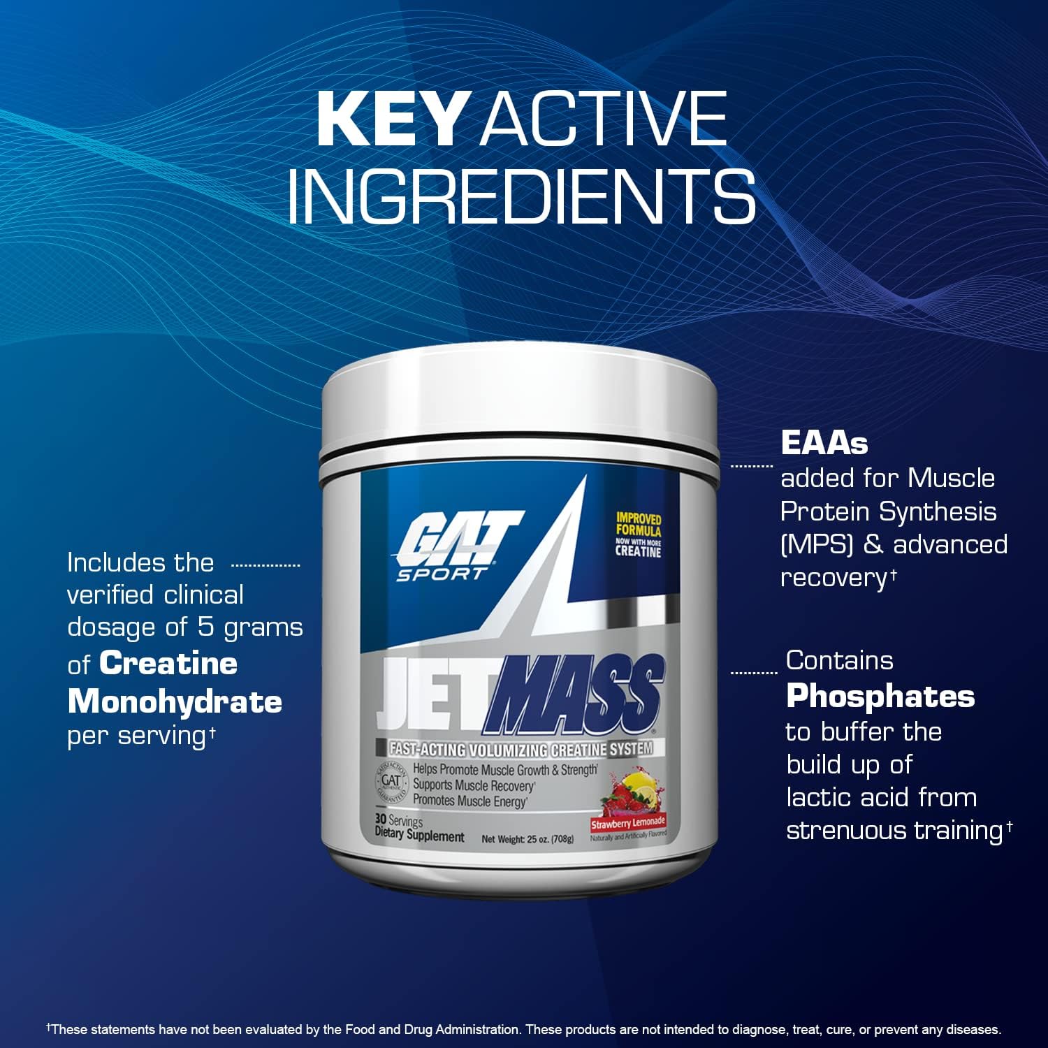 GAT SPORT JetMass Fast-Acting Creatine Volumizer, 30 Servings - Tropical Ice Flavor