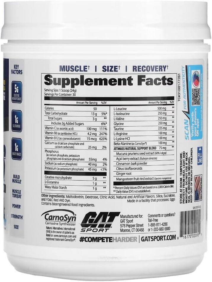 GAT SPORT JetMass Fast-Acting Creatine Volumizer, 30 Servings - Tropical Ice Flavor