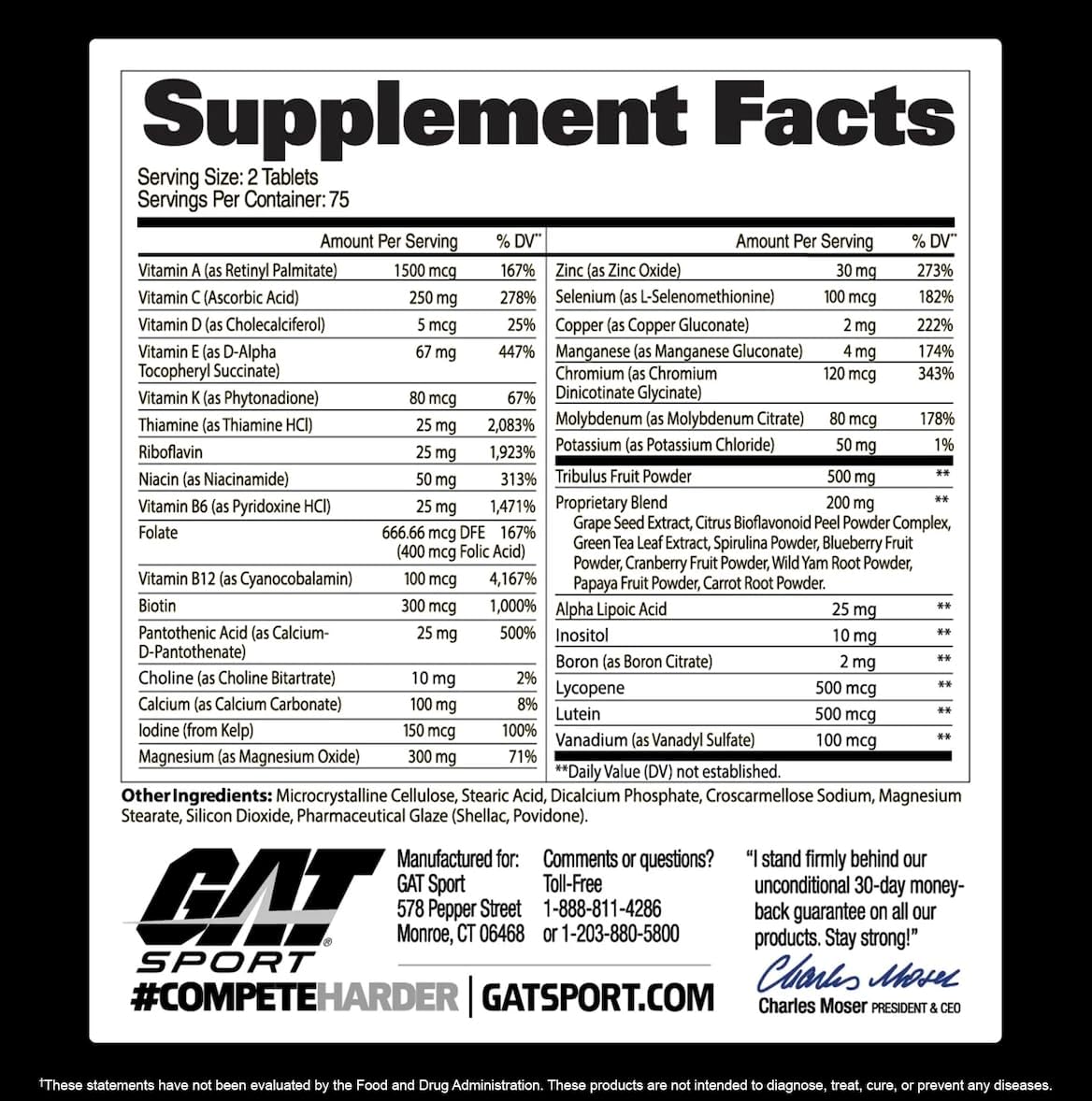 GAT SPORT Men's Multivitamin + Test Supplement, 150 Tablets