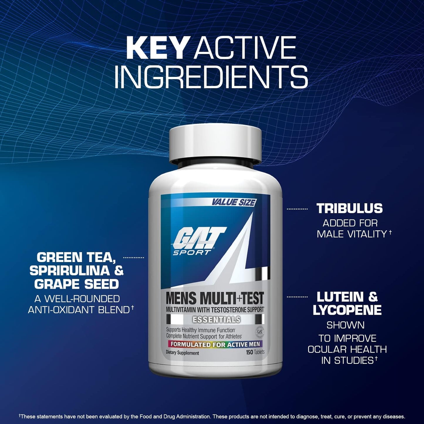 GAT SPORT Men's Multivitamin + Test Supplement, 150 Tablets