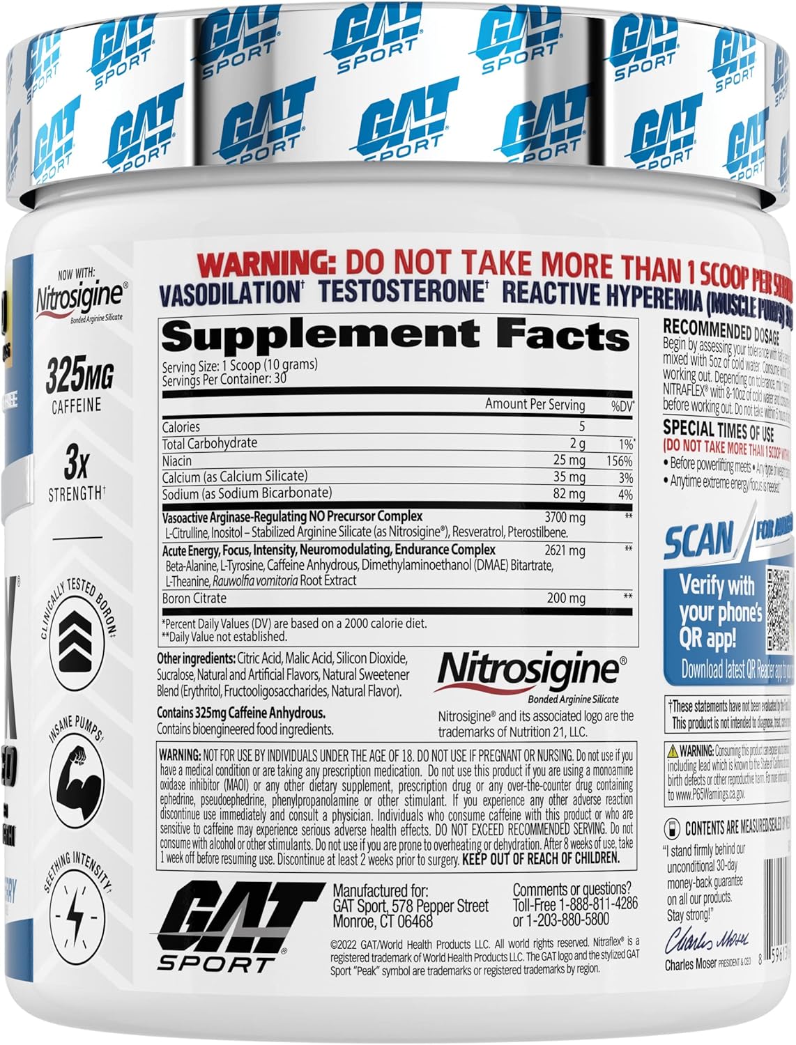 GAT SPORT Nitraflex Advanced Pre-Workout Powder - Blue Raspberry Flavor, Enhances Blood Flow and Energy, Boosts Strength and Exercise Performance - 30 Servings