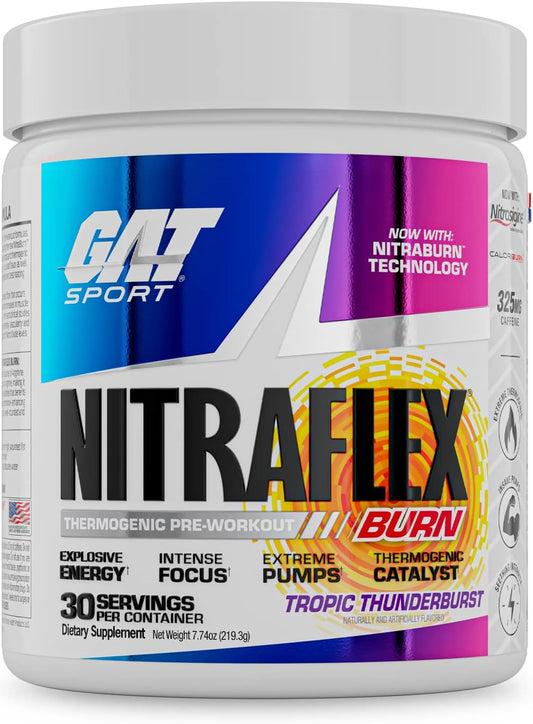 GAT SPORT NITRAFLEX Burn Tropic Thunderburst Pre Workout Thermogenic Powder - 30 Servings